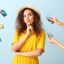 Woman surrounded by credit cards