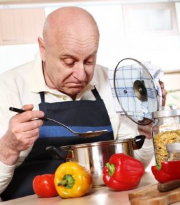 upset man eating food